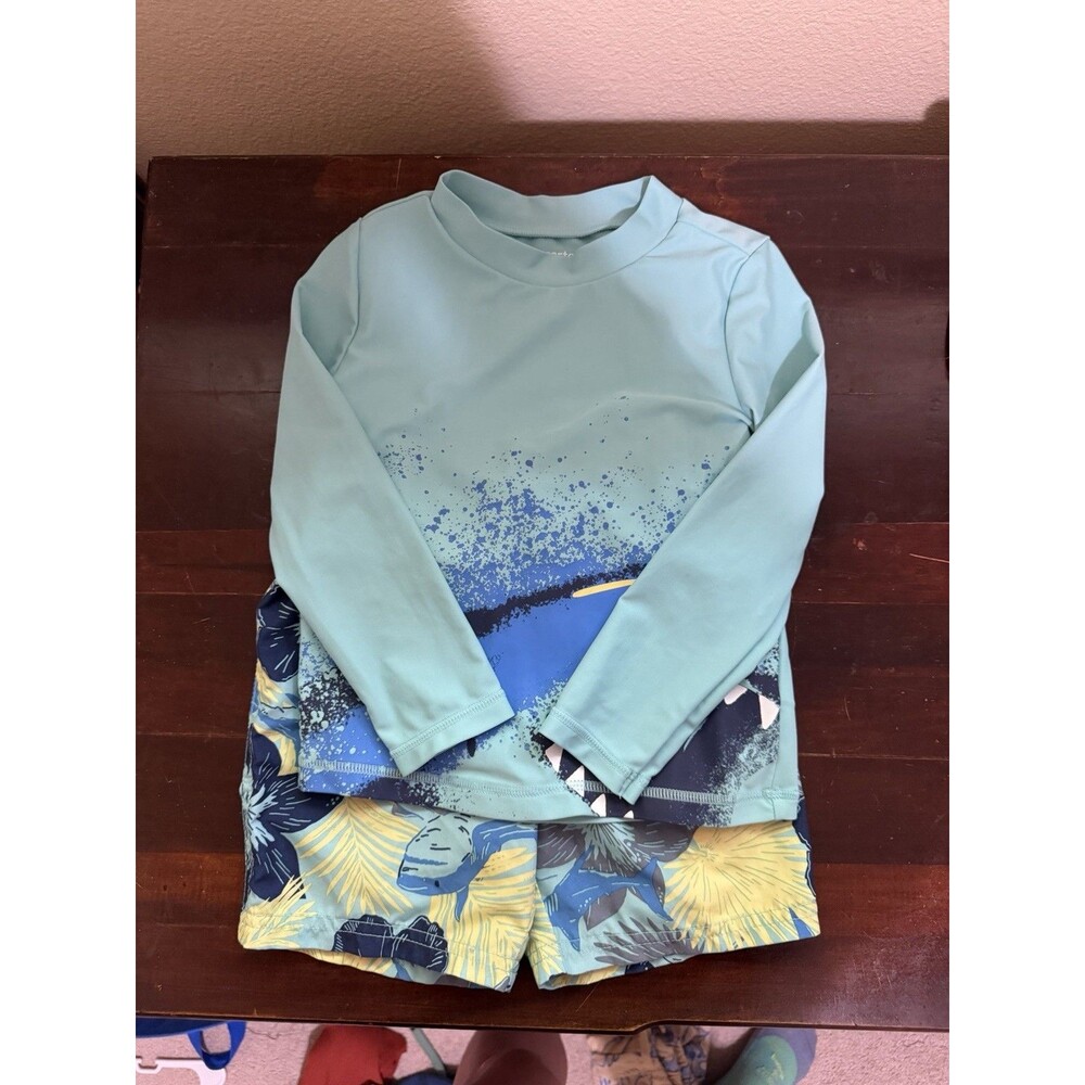 Carter’s Child Of Mine Toddler Shark Board Short & Long Sleeve Rash Guard 4T